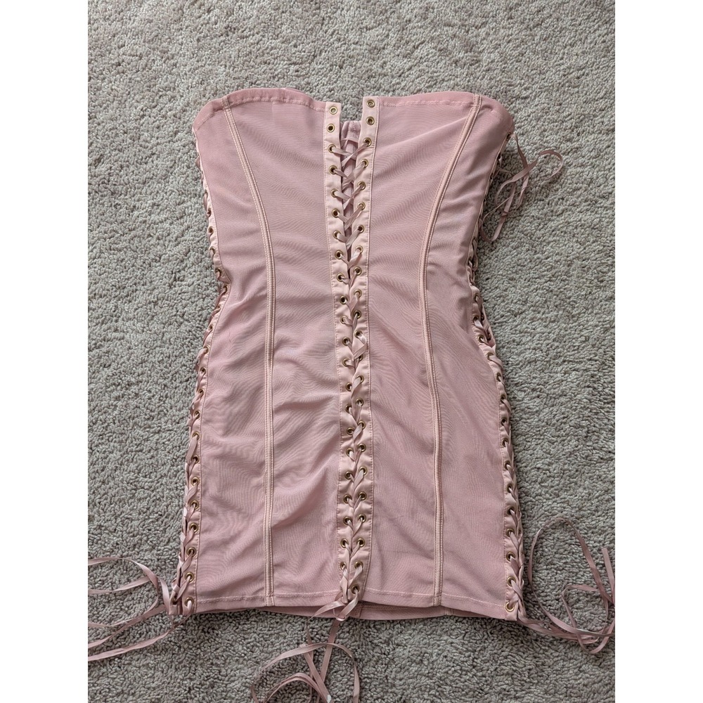 Oh Polly Lace Up Corset Bandeau Micro Mini Dress Mauve Pink Womens 6 Zip Up
